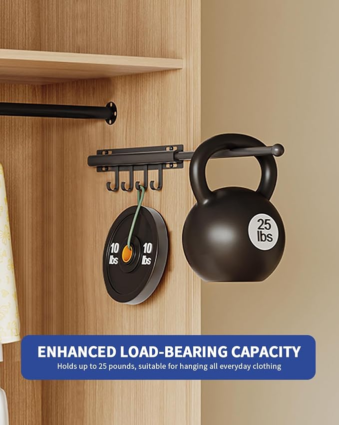 BaiNong Valet Rod for Closets Pull Out 12" Black with 4 Hooks (2Pack) | Closet Valet Rod Slide Out for Closets, Laundry Rooms, RVs Space-Saving - Image 8
