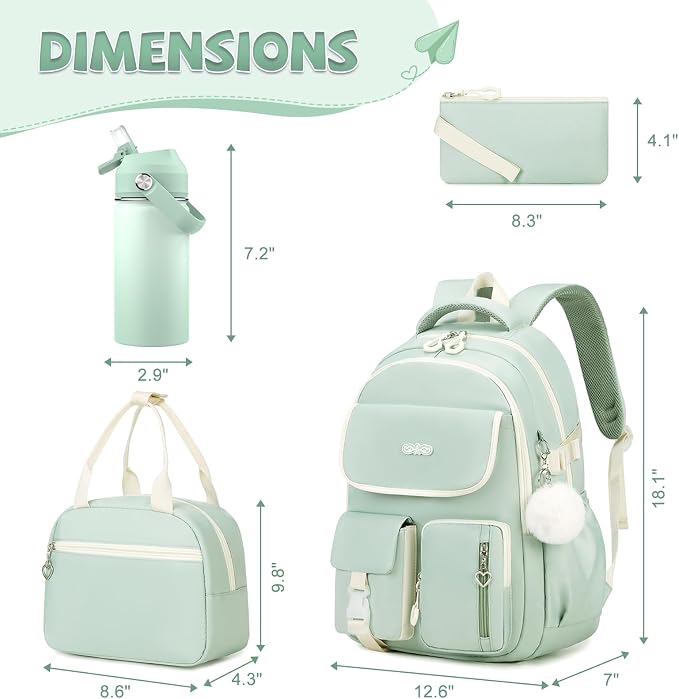 DIGOBAY Backpacks for Girls, 6PCS School Backpack with 14OZ Water Bottle Lunch Box Pencil Pouch for Teen Girls Kids Elementary Primary Middle High College Travel School bag Bookbag Set - Image 2