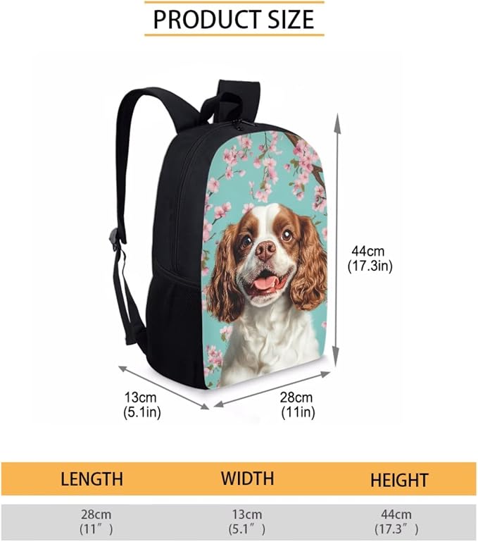 Cavalier King Charles Spaniel Dog Backpack with Lunch Box Kids Girls 6-7/7-8 Cherry Blossom Primary School Bookbags for 1st Grade Kids Book Bags Lunchbox Pencil Case Water Bottle Carrier Set - Image 4