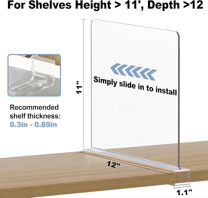 Purse Organizer for Closet Shelf Dividers: 11-inch Tall(Higher Version) Adjustable Clear Acrylic Bag Storage Organizer for Handbags, Sweaters, Towels, Jeans and Shoes on Wood Shelves 6-Pack - Image 3