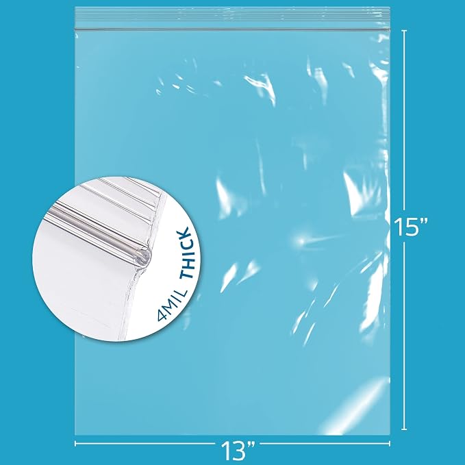 13" x 15" Heavy-duty 2 Gallon Zip Bags - 100 Count - Clear Plastic Reclosable Zipper Baggies, 4 Mil Freezer Storage Poly Bags, for Packaging Food, Clothing, Tools & Sharp Objects. - Image 2