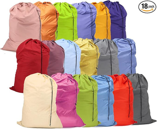 Extra Large Laundry Bag 30"x40" – 18Pcs Color-Coded Drawstring Bags for Travel, Laundromat, Dorm & Apartment – Sorting Clothes Storage for College Students by YETHAN