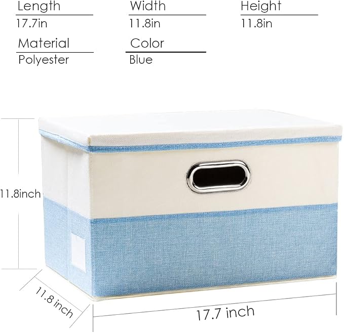 PRANDOM Large Foldable Storage Boxes with Lids [3-Pack] Fabric Collapsible Storage Bins Organizer Containers Baskets Cube with Cover for Home Bedroom Closet Office Nursery Blue&Cream(17.7x11.8x11.8) - Image 4