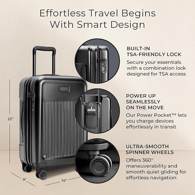 Briggs & Riley Essential 22 Inch Carry-On Expandable Spinner - Expandable Hardside Carry-On Luggage with CX Compression Technology - TSA Lock - Spinner Wheels - Sympatico Collection - Black - Image 2