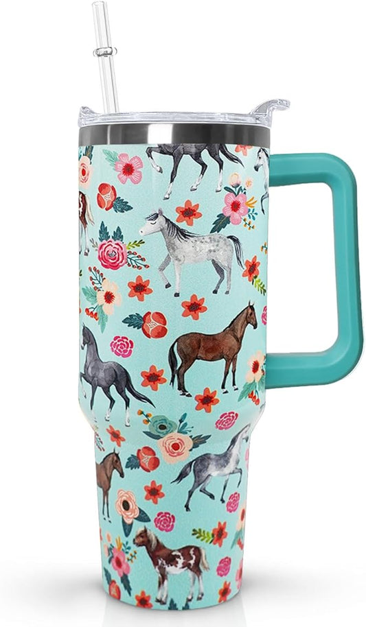 30 oz Horse Stainless Steel Tumbler with lid and Straw Coffee Travel Mug Cup Water Botter,Horse Gifts for Women