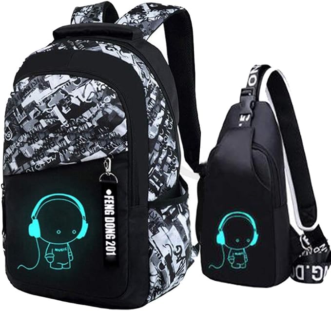 Asge School Backpack for Boys Print Backpack Teenagers Nylon Large School Bag Outdoor Reflective Daypack by AsgeBackpacks