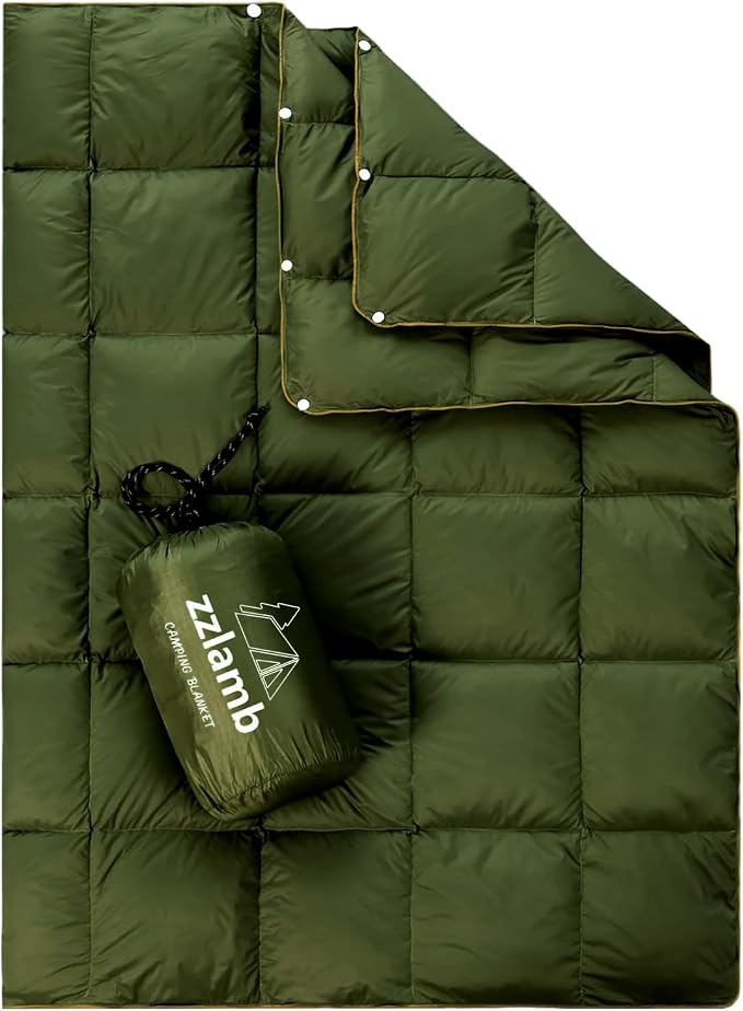 zzlamb Puffy Down Camping Blanket Water-Repellent, Down Throw Travel Blanket Portable for Outdoor, Light Warm Quilt for Couch Plane Car Theater Stadium Picnic RV Backpacking Hammock by zzlamb
