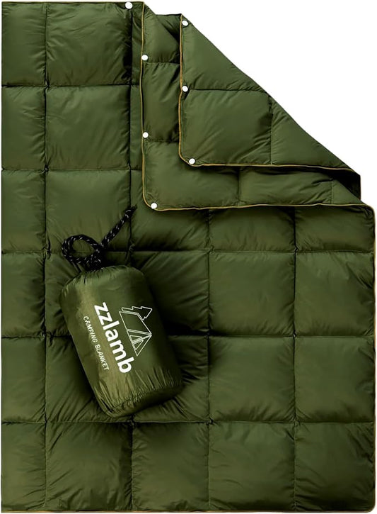 zzlamb Puffy Down Camping Blanket Water-Repellent, Down Throw Travel Blanket Portable for Outdoor, Light Warm Quilt for Couch Plane Car Theater Stadium Picnic RV Backpacking Hammock by zzlamb