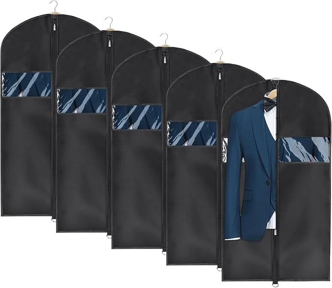 Univivi Garment Bag Suit Bag for Storage and Travel 43 inch, Washable Suit Cover for T-Shirt, Jacket, Suits, Coats, Set of 5, Oxford Fabrics by Univivi