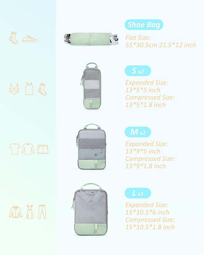 BAGSMART 6 Set /4 Set/2 Set Compression Packing Cubes for Travel, Lightweight Luggage Organizer Bags, Durable Space Saver Bags Travel Essentials - Image 2