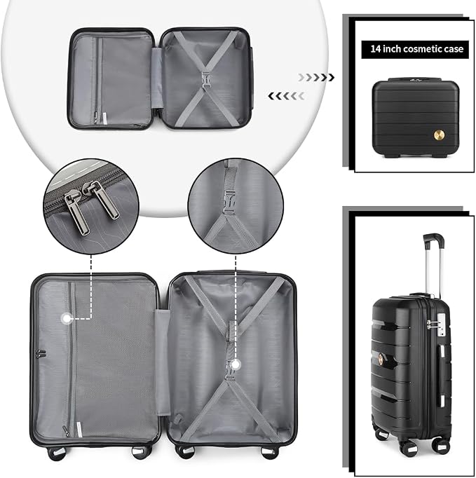 Somago Luggage Sets 4 Piece Lightweight Hardside Polypropylene Travel Suitcases with Double Spinner Wheels and TSA Lock,Classic Black - Image 7
