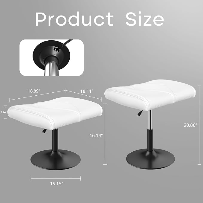 VECELO Foot Rest Under Desk Ottoman, PU Height Adjustable Footrest with Comfort Padding, Leg Rest for Desk for Relieving Leg Pain, Stiffness, and etc, White - Image 2