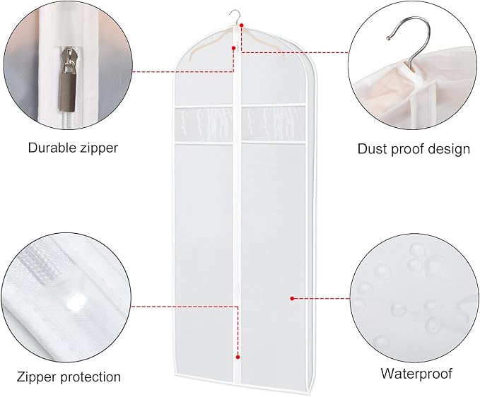 Zilink Dress Bags for Gowns Long 72-inch Garment Bags for Long Dresses Clear Dress Protector Bag with 3" Gusset and Full Length Zipper for Dresses, Fur Coat Gown Closet Storage（Set of 4） - Image 5