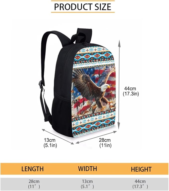 Aztec Eagle American Flag Print 3 In 1 Schoolbag Set for School or Travel with Lunch Bag and Pencil Case, Large Lightweight Independence Day Backpack Set, Durable School Bookbag Set - Image 2