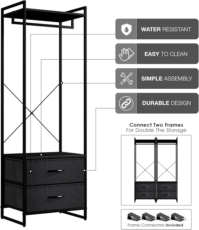 Sorbus Clothing Rack with Drawers - Clothes Stand Dresser - Wood Top, Steel Frame, & Fabric Drawers - Tall Closet Storage Organizer - Garment Rack for Hanging Shirts, Dresses, & Jackets - Image 6