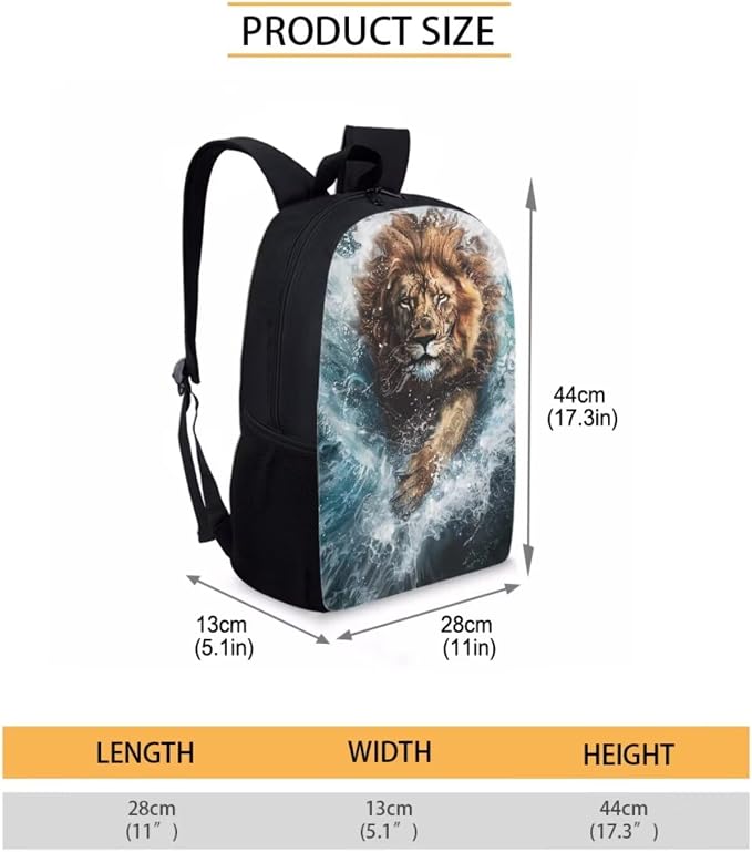 17 Inch Animal Print School Backpack And Lunch Box Set for Kids Lightweight Cool Lion Backpack for Boys Girls Sturdy School Bag with Insulated Lunchbox Pencil Case Student Bookbag - Image 7