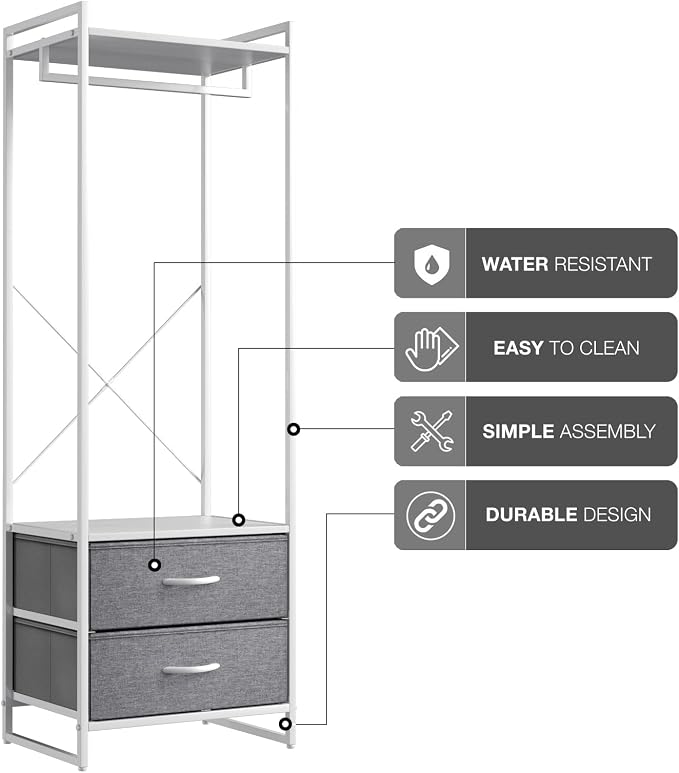 Sorbus Clothing Rack with Drawers - Clothes Stand Dresser - Wood Top, Steel Frame, & Fabric Drawers - Tall Closet Storage Organizer - Stand Alone Garment Rack for Hanging Shirts, Dresses, & Jackets - Image 4