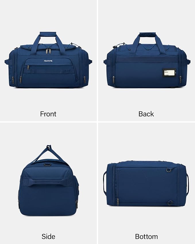 Hanke Duffle Bag for Travel, Dual Expandable 45L-55L Carry On Duffel, 3 In 1 Weekender Tote, Water Resistant Overnight Bag with 15.6" Compartment for Men Women, Blue - Image 11