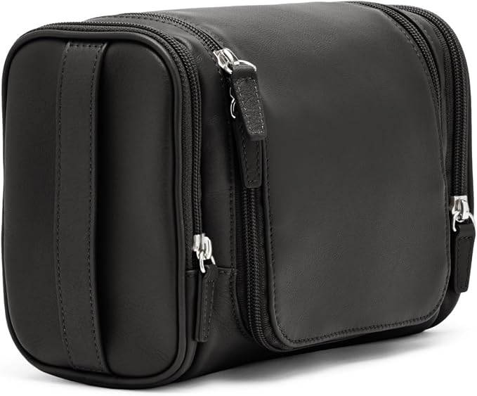 Leatherology Black Onyx Small Hanging Toiletry Kit – Compact Leather Travel Organizer with Interior Zip Pockets, Mesh Pouches & Hanger | Full-Grain Leather Toiletry Bag for Men & Women - Image 2