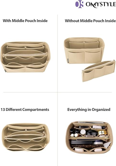 OMYSTYLE Purse Organizer Insert, Felt Tote Bag Organizer Insert with 5 Sizes, Handbag Dividers for Inside Purse, Compatible with Longchamp, Neverful, Speedy and More - Image 4