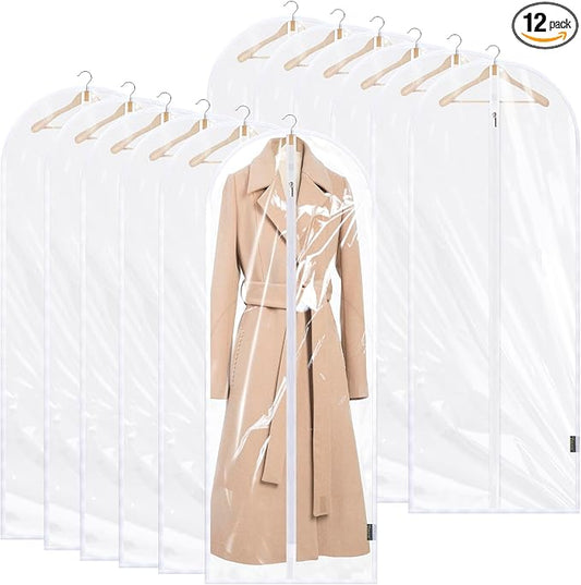 BALEINE 60'' Clear Garment Bags, 12 Packs PEVA Dress Bag for Closet Clothes Dresses Suit Coats Storage (Clear, 12PK) by BALEINE