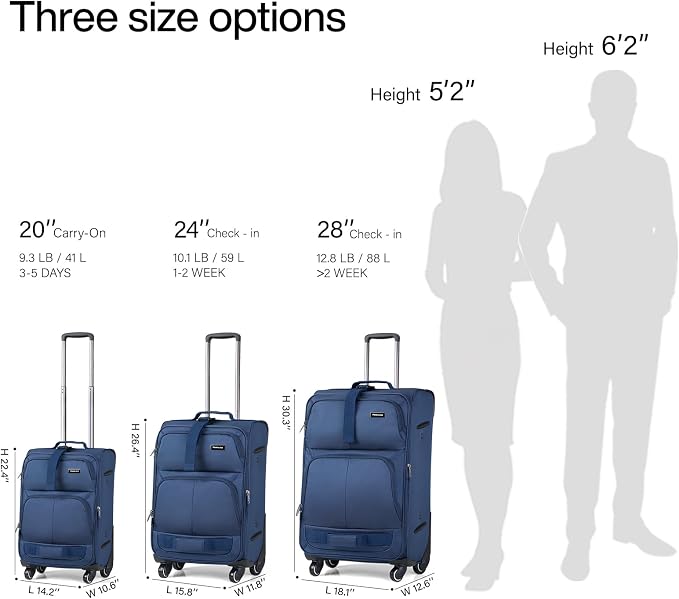 Hanke Luggage Sets 2 Piece Softside Expandable Luggage With Spinner Wheels TSA Lock,Travel Luggage Rolling Suitcase Checked Luggage Blue(20/28) - Image 5