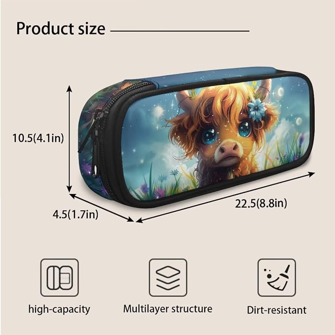 Highland Cow Backpack and Lunch Box Kids School Bag with Lunch Bag for Girls 10-12, 3 in 1 Book Bags Lunchboxes Pencil Case for School, School Backpacks for Primary Girl - Image 6