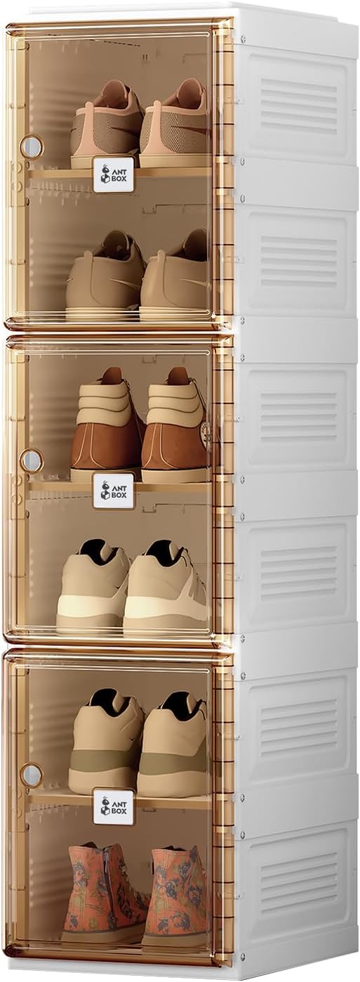 ANTBOX Shoe Organizer Storage Box, Portable Folding Shoe Rack for Closet with Magnetic Clear Door,Large Sneaker Cabinet Bins Sturdy Easy Assembly 6 Layers-6 Grids by ANTBOX