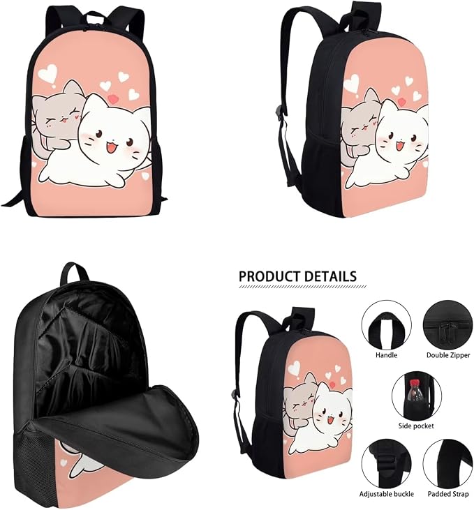 Cat Backpack with A Lunch Box for Girls Third-Grade Cute Bookbag for Girls 8-12/10-12/6-8 Elementary School Book Bag Lunchbox Set Kids Schoolbag Lunchbag Pencil Case Water Bottle Holder - Image 2