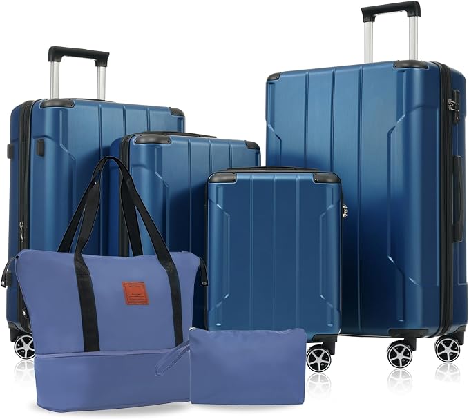 Blue 6 Piece Luggage Set Hard Shell - Expandable Suitcases with Spinner Wheels and Duffel Bags for Family Travel, Durable Carry On Luggage Sets with Lock for Women and Men by Unknown