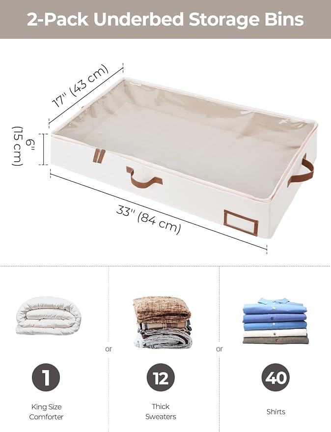 StorageWorks Large Under Bed Storage Containers with Handles and Label Holder, 2 Pack Ultra-thick Fabric Underbed Bins, Closet Organizer for Clothes, Blankets, Sweater - Image 8
