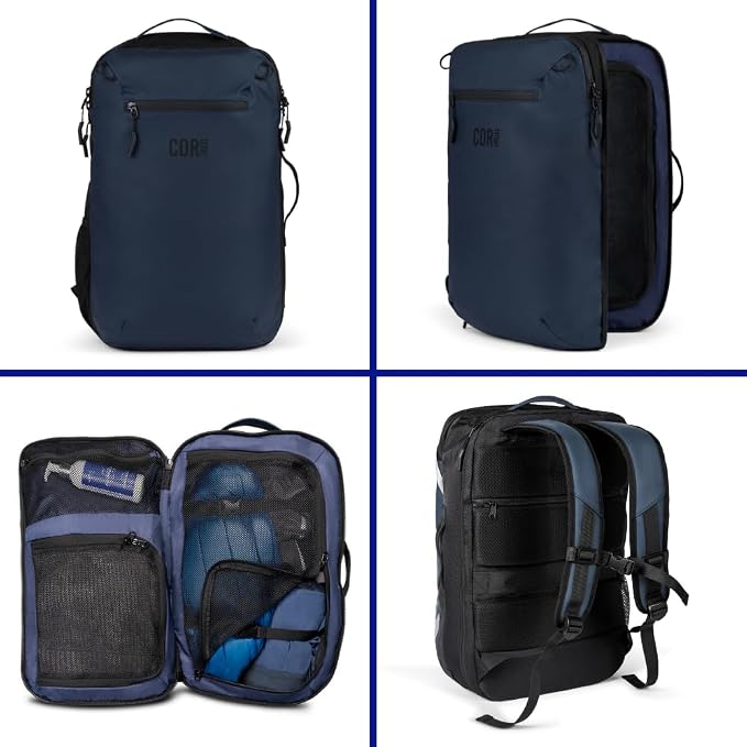 COR Surf Carry On Travel Backpack Bundle | Island Hopper Travel Backpack with Toiletry Bag and Compression Packing Cube Set (Blue, 28L) - Image 9