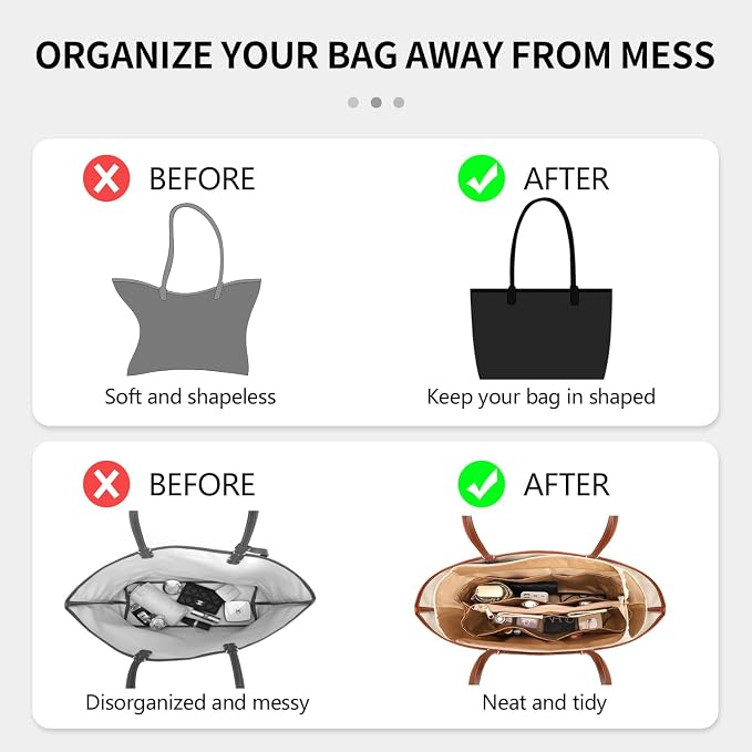 Tote Bag Organizer Insert, Purse Inner Suit for HandBag, Makeup Liner HandBag Shaper (White, PM) - Image 3