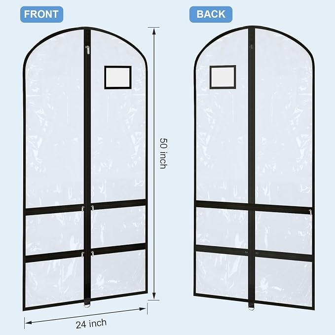 6 Pcs 24'' x 50'' Clear PVC Garment Bag Dance Costume Competition Bag with Rack Zippers Pockets Hanging Garment Covers Costume Organizer Costume Carrier for Adults Kids(Transparent Black) - Image 2
