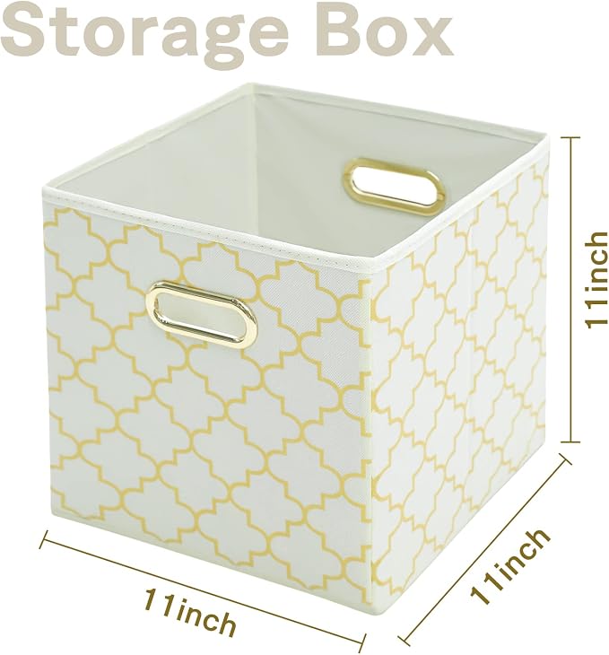 Fabric Cloth Storage Bins,Fabric Cube Organizer with Dual Handles Foldable Cube Storage Baskets for Home Bedroom Storage,Set of 3,(Creamy-White Gold) - Image 2