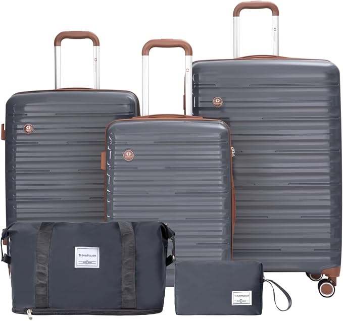 Travelhouse Luggage Sets 5 Piece with Double Spinner Wheels,PP Hardside Suitcase Sets with TSA Lock,Carry On Luggage Set with Travel Duffle Bag for Women and Men by Travelhouse