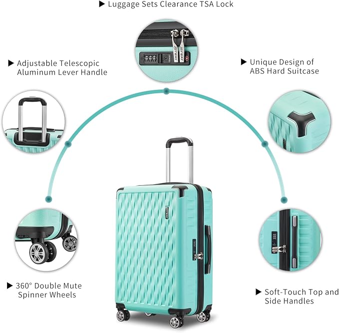 Melalenia Luggage 10 Piece Sets Clearance,Large Travel Suitcase Set Spinner Wheels with TSA Locks,Hard Shell Luggage Sets for Women (10Pcs Green) - Image 6