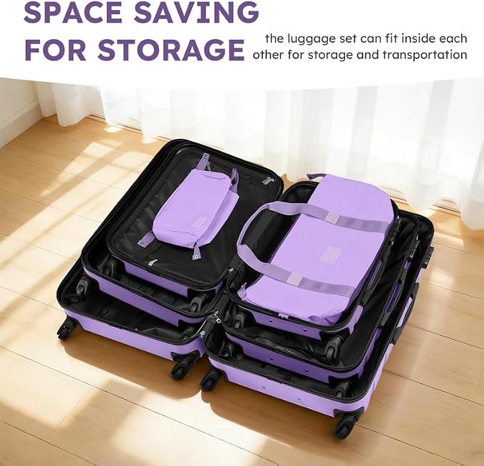 Suitour Luggage Sets 5 Piece, 20, 24, 28 inch Hardside Carry-on and Checked Suitcase Set with Expandable Travel Duffle Bag Sets（Purple） - Image 8