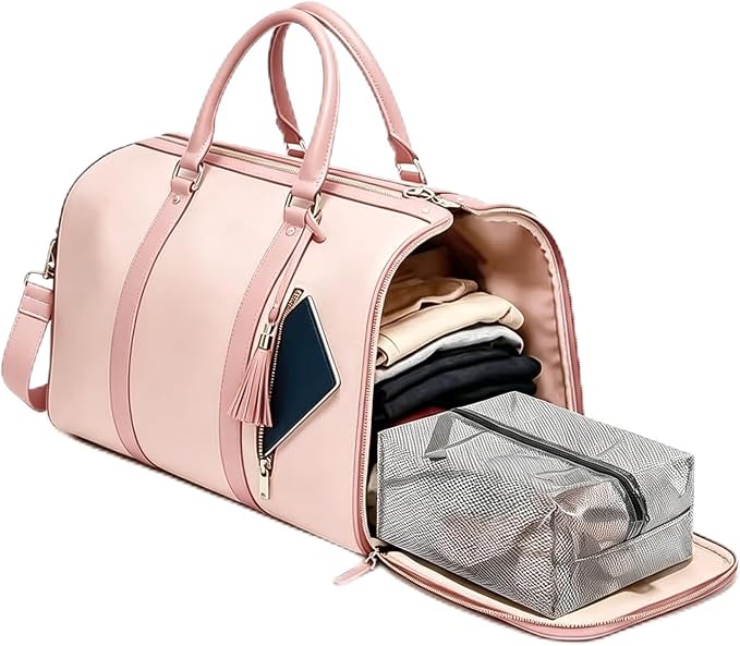 2 in 1 Convertible Garment Duffle Bags for Travel 45L Waterproof Carry on Duffle Bag for Men & Women with Shoe Lmproved Zipper and Reinforced Straps Suitable for Business & Weekend Trips Pink by BSAKG