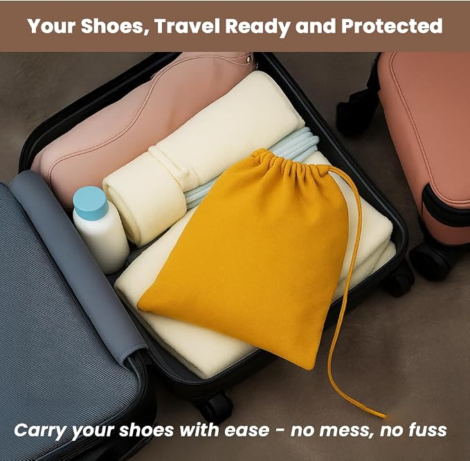 LFH Cotton Rich Shoe Storage Bags with Drawstring, Dustproof Breathable Reusable Organizer, Perfect For Travel, Dorm, Hotel, College, Gym, Easy to Carry, Machine Washable 12"x17" (Pack of 4) - Golden - Image 2