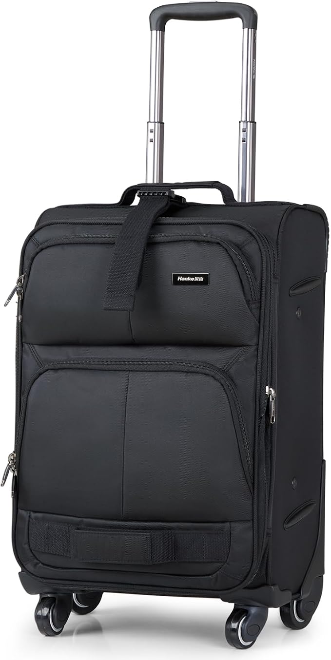 Hanke 20 Inch Softside Expandable Carry On Luggage with Spinner Wheels, Rolling Suitcase Travel Luggage with TSA Approved Luggage,Black by Hanke