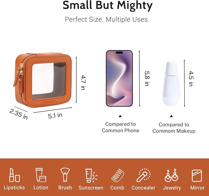 Aveniee Mini Clear Makeup Bag, Small Cosmetic Bags Travel Toiletry Pouch Organizer, TSA Approved Make up Case with Zipper, Car Bag for Essentials,Brown - Image 4