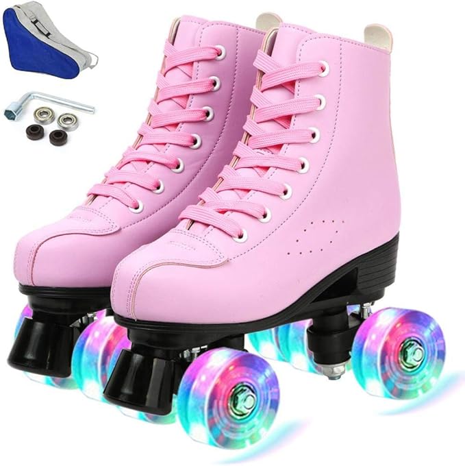 YYW Roller Skates for Women Men, High Top PU Leather Classic Double-Row, Indoor Outdoor, Beginner Shoes Bag by YYW