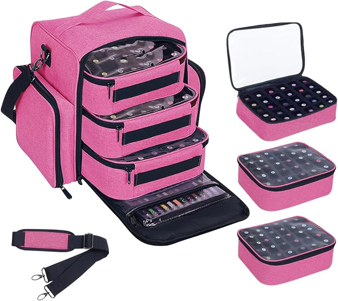 Nail Polish Organizer Case Hold 90 Bottles with 3 Detachable Bag,Red | Portable Travel Storage Box Designed for Women's Nail Tools, Essential Oils and Cosmetics Sets by UOZL