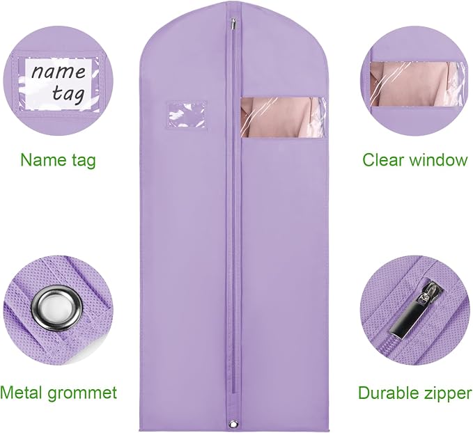 KEEGH Garment Bags for Hanging Clothes 60" (Set of 6) Dress Bags for Gowns Long Dress Bags for Closet Storage with Zipper and Eye-Hole for Folding for Suit Coats Dresses, Purple - Image 4