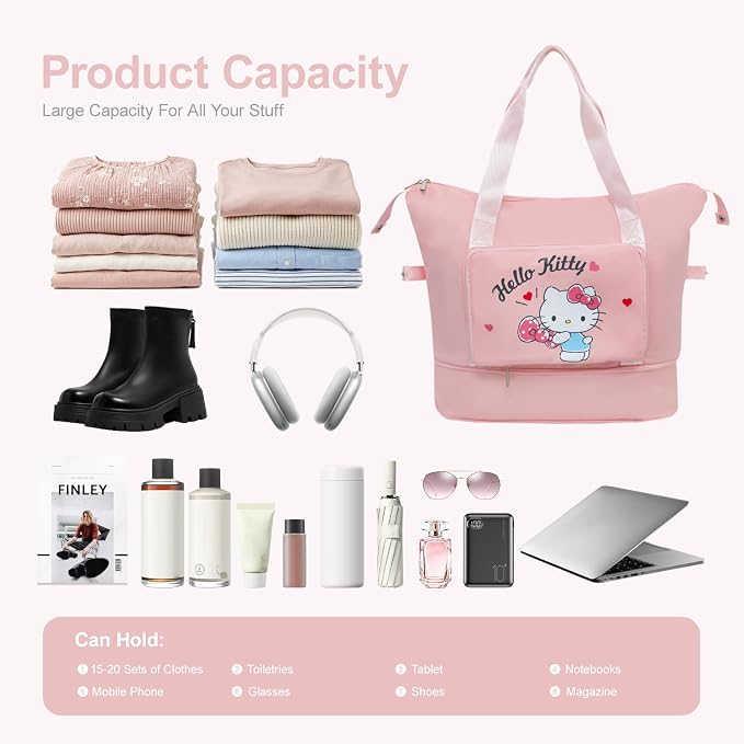 AmBealla Large Waterproof Travel Bag Weekender Carry On Tote,Lightweight Polyester Luggage Sleeve Overnight for Women Girls,Fits on Suitcase Work&Gym Sports - Image 5
