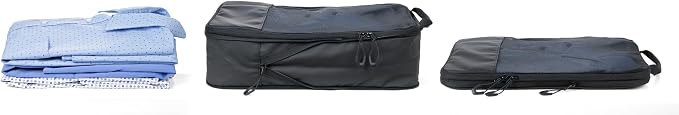 Travel Compression Bag Set - TROIKA Black Packing Cubes - 3 Pack Bags with Additional Compression Zip for Space-Saving Packing of Clothes in Suitcase & Backpack, black, 39,5 x 27,5 x 3,7 cm - Image 4