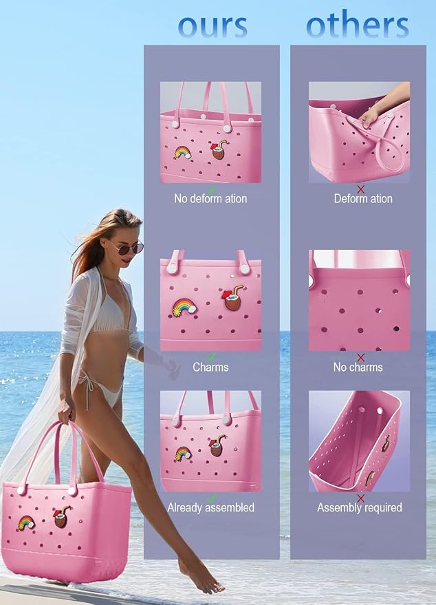 Baonat Beach Bag Rubber Tote Bag - Waterproof Travel Bag for Women Washable Tote Bag Handbag for Sports Beach Market Pool - Image 7