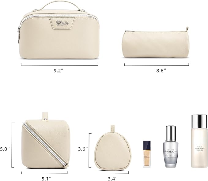 BOYATU Travel Makeup Bag Cosmetic Bags for Women: Large Capacity 3 Pcs Set Make up Bag with Compartments - Waterproof Vegan Leather Toiletry Organizer Bags with Handle (L27Off-white) - Image 5