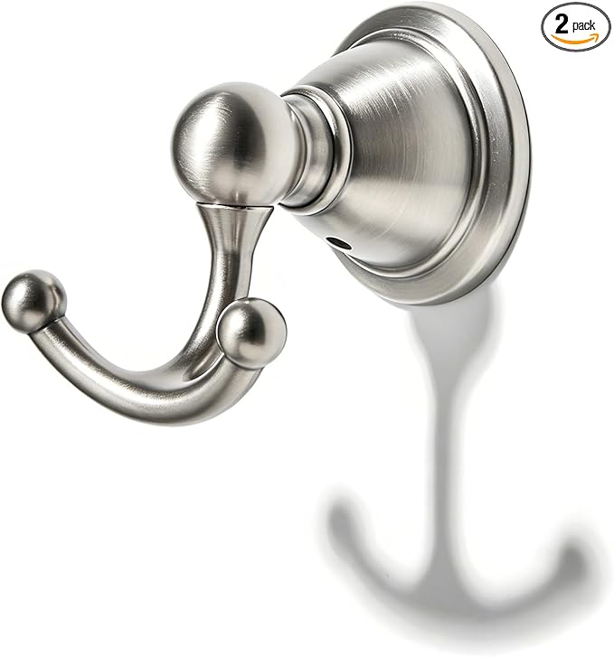 khtumeware 2 Pack Brushed Satin Nickel Robe Hooks Wall-Mounted Heavy-Duty Towel Hooks, Zinc Alloy Bathroom Coat Hooks and Suitable for Hanging Towels, Bathrobes, Clothes, Hats and Bags. by khtumeware
